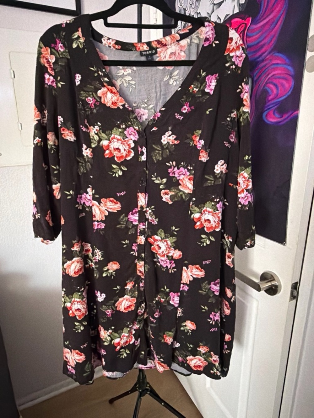 torrid Black Floral Button-Front Robe